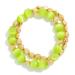 Wholesale set Two Beaded Stretch Bracelet Metal Tones Glass Beads D