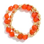 Wholesale set Two Beaded Stretch Bracelet Metal Tones Glass Beads D