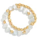 Wholesale set Two Beaded Stretch Bracelet Metal Tones Glass Beads D