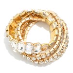 Wholesale set Five Linked Glass Crystal Rhinestones Stretch Bracelet D