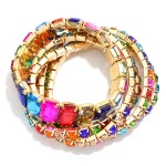 Wholesale set Five Linked Glass Crystal Rhinestones Stretch Bracelet D