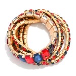 Wholesale set Five Linked Glass Crystal Rhinestones Stretch Bracelet D