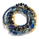 Set Of Four Beaded Stretch Bracelets Featuring Gold Tones, Stone, & Glass Crystal 

- Approximately 3" D 