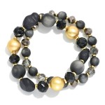 Wholesale set Two Beaded Stretch Bracelets Stone Metal Tones Faceted Beads D
