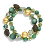 Wholesale set Two Beaded Stretch Bracelets Stone Metal Tones Faceted Beads D