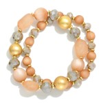 Wholesale set Two Beaded Stretch Bracelets Stone Metal Tones Faceted Beads D