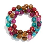 Wholesale set Three Marbled Acetate Bead Beaded Stretch Bracelets D