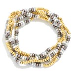 Wholesale set Five Beaded Stretch Bracelet Metal Tones Pearls D