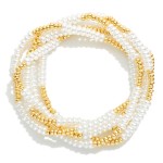 Wholesale set Five Beaded Stretch Bracelet Metal Tones Pearls D
