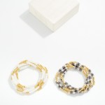 Wholesale set Five Beaded Stretch Bracelet Metal Tones Pearls D
