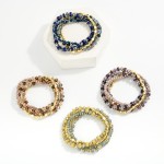 Wholesale set Four Beaded Stretch Bracelets Faceted Beads Disks Metal Tones D