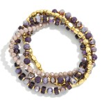 Wholesale set Four Beaded Stretch Bracelets Faceted Beads Disks Metal Tones D