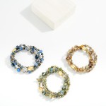 Wholesale set Three Beaded Bracelets Stone Metal Tones Faceted Beads D