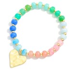 Wholesale candy Stone Beaded Bracelet Hammered Metal Heart Pendant D