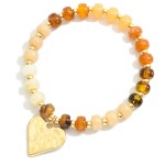 Wholesale candy Stone Beaded Bracelet Hammered Metal Heart Pendant D