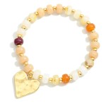 Wholesale candy Stone Beaded Bracelet Hammered Metal Heart Pendant D