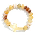 Wholesale marbled Rainbow Bead Stretch Bracelet Metal East West Cross D