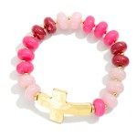 Wholesale marbled Rainbow Bead Stretch Bracelet Metal East West Cross D