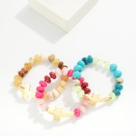 Wholesale marbled Rainbow Bead Stretch Bracelet Metal East West Cross D