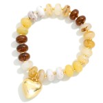 Wholesale rainbow Marbled Stone Bead Stretch Bracelet Metal Puffy Heart D