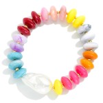 Wholesale marbled Rainbow Disk Bead Stretch Bracelet Baroque Pearl D