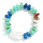 Wholesale marbled Rainbow Disk Bead Stretch Bracelet Baroque Pearl D