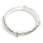 Wholesale metal Filigree Bangle Stretch Bracelet Cross Details D