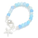 Wholesale cracked Bead Beaded Stretch Bracelet Metal Starfish Charm Hinged Clasp