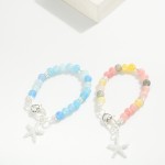 Wholesale cracked Bead Beaded Stretch Bracelet Metal Starfish Charm Hinged Clasp