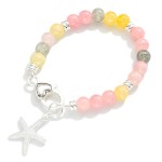 Wholesale cracked Bead Beaded Stretch Bracelet Metal Starfish Charm Hinged Clasp