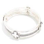 Wholesale hammered Metal Stretch Bangle Bracelet Plus Cross Accents D