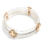 Wholesale hammered Metal Stretch Bangle Bracelet Plus Cross Accents D