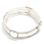 Wholesale hammered Metal Stretch Bangle Bracelet Heart Accents D