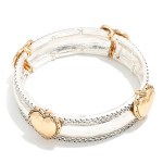 Wholesale hammered Metal Stretch Bangle Bracelet Heart Accents D