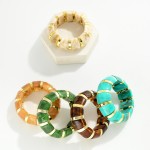 Wholesale marbled Acetate Metal Stretch Bangle Bracelet D