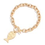 Wholesale twisted Metal Link Chain Link Bracelet Hammered Metal Fish Charm Toggl
