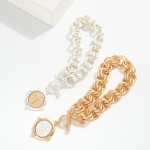 Wholesale textured Metal Double Link Chain Link Bracelet Hammered Metal Circle C