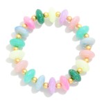Wholesale candy Stone Beaded Stretch Bracelet Gold Ball Stations D