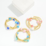 Wholesale set Three Metal Beaded Stretch Bracelets Porcelain Flower Stations D