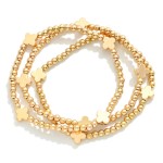 Wholesale set Three Beaded Stretch Bracelets Metal Plus Cross Stations D