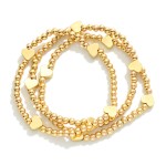 Wholesale set Three Beaded Stretch Bracelets Metal Heart Stations D