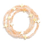 Wholesale set Three Faceted Bead Stretch Bracelets Metal Plus Cross Stations D