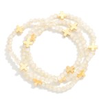 Wholesale set Three Faceted Bead Stretch Bracelets Metal Plus Cross Stations D