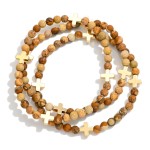 Wholesale set Three Stone Beaded Stretch Bracelets Metal Plus Cross Stations D