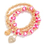 Wholesale set Four Beaded Stretch Bracelets Metal Tones Faceted Beades Hearts D