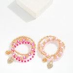 Wholesale set Four Beaded Stretch Bracelets Metal Tones Faceted Beades Hearts D