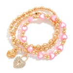 Wholesale set Four Beaded Stretch Bracelets Metal Tones Faceted Beades Hearts D