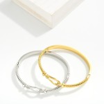 Wholesale ribbed Metal Hinged Bangle Bracelet Horse Bit Detail Stainless Steel W