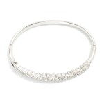 Wholesale metal Hinged Bangle Bracelet Heart Rhinestone Details Stainless Steel