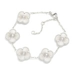 Wholesale chain Link Bracelet Textured Metal Clover Stations Stainless Steel Wat